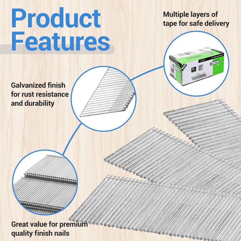 meite 15 Gauge Angled Finish Nails, 2-1/2-Inch 34 Degree Angled Galvanized Finishing Nails for Nailer Guns - Perfect for Window Trim, Cabinet Building and Other DIY Projects (2,000 Counts) - Image 3